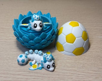 Articulated Soccer Dragon Toy, 3D Printed Flexi Dragon Egg, Football Fan Desk Fidget
