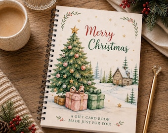 Printed Christmas Gift Card Book, A5 Spiral-Bound with 15 Gift Card Holder Pages