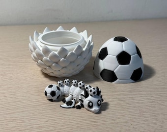 3D Printed Soccer Dragon Egg, Articulated Flexi Dragon Toy, Football Fan Gift