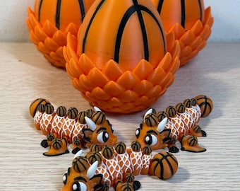 3D Printed Articulated Dragon, Basketball Egg, Sports Desk Decor