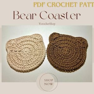 Cute bear crochet coaster, crochet pattern, easy for beginners, animals coaster, best birthday gift