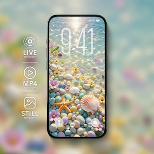 Pastel Beach Shells Live Wallpaper | iPhone Android Animated Wallpaper | Relaxing Ocean Sunny Glow Background | Digital Download Gift Idea