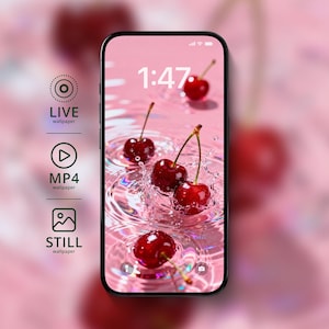 Kirsche Splash Live Wallpaper | iPhone Android Animierte Hintergrundbilder | Hintergrund rosa Wasser Ripple | Digitaler Download | Geburtstag Geschenke