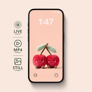 Kawaii Cherry Plush Live Wallpaper | iPhone Android Animated Wallpaper | Cute Fuzzy Cherry Animation | Digital Download  | Birthday Presents