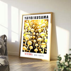Póster de Kusama oceánica, arte de hongo naranja, decoración de lunares brillantes, regalo psicodélico de aguas profundas, centro de mesa bioluminiscente