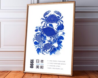 Crab Art Print, Vintage Blue Crab Wall Art for Coastal Home Decor, Nautical Marine Poster, Unique Gift for Ocean Lovers
