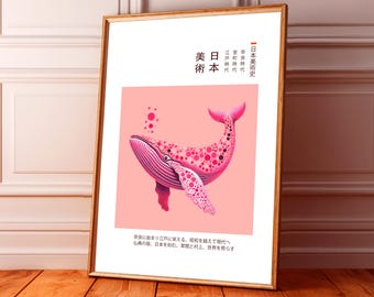 Yayoi Kusama Poster, Whale Wall Art Print, Japanese Coastal Decor, Gift for Ocean Lovers