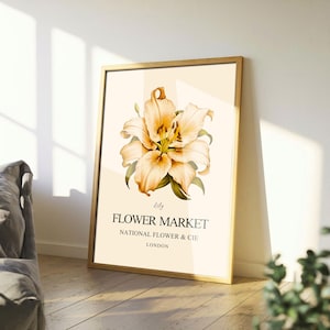 Lys éternel et floraison de tulipes, élégance bohème, art mural botanique maximaliste, design imprimable d'inspiration vintage pour une décoration d'intérieur chic