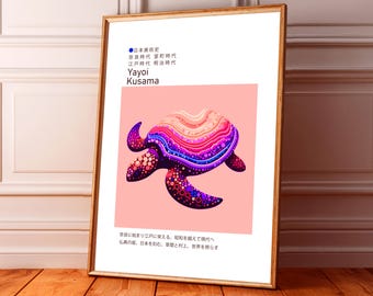 Sea Turtle Wall Art, Pink Ocean Animal Print, Japanese Pop Art, Kusama Inspired Decor