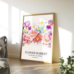 Set floreale Boho Chic, decorazione da parete con iris massimalista, stampa delicata di peonie e narcisi, regalo ispirato alla natura per gli amanti delle piante