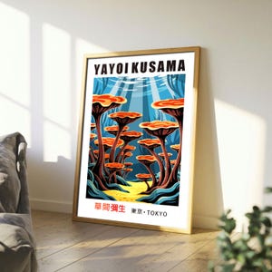 Póster de Yayoi Kusama, arte de hongos de lava oceánica, regalo único para una habitación con temática oceánica, fantasía submarina bohemia, arte oceánico, póster oceánico
