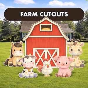 Farm Animal Cutouts Party Decor, Barnyard Birthday Decorations, Yard Sign, Lawn Sign, Celebration Props
