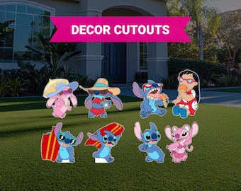 SUMMER STITCH yard signs, lawn signs, yard art, stitch cutouts, stitch movie, lilo, hawaiian, beach party, event decor, party prop, summer