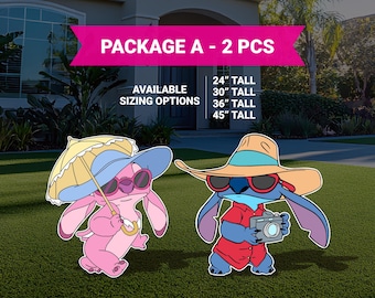 SUMMER STITCH yard signs, lawn signs, yard art, stitch cutouts, stitch movie, lilo, hawaiian, beach party, event decor, party prop, summer