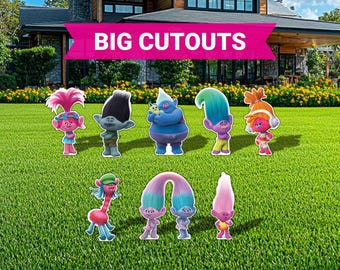 Trolls Cutout Event Decor, Yard Sign, Lawn Sign, Center Piece, Party Prop