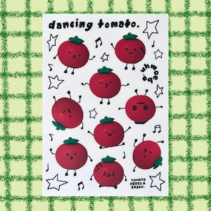 dancing tomato sticker sheet.