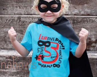 Superhero Birthday Shirt, Personalized, 1st Birthday, Boy, Girl, One, Two, Three, Four, Five, Six, Seven, Eight, Nine, Party Shirt, Wham