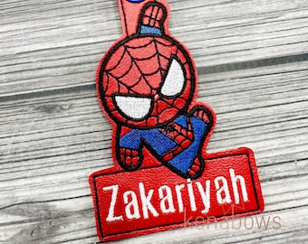 Spider Hero Bag Tag, Party Favor, Personalized School Backpack, Web Boy, Key Chain, Girl, Superhero, Kindergarten, Lunch Box Tag, Diaper Bag