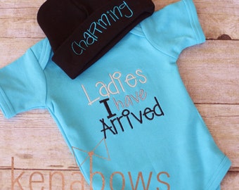 Newborn Baby Boy Outfit, Ladies I Have Arrived, Charming Baby Beanie Hat, Baby Shower Gift, Embroidered Shirt, Newborn, Infant, toddler