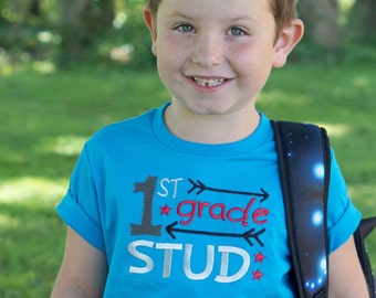 Back to School Embroidered Shirt, First Day of School, Boy, 1st Grade Stud, School Stud Shirt, Turquoise Toddler Shirt, Pre-k thru 6th grade