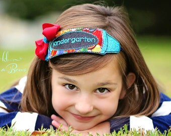 School Headband: Embroidered Crayon Headband, Pre-K, Preschool, Kindergarten, 1st Grade, First Day of School Hair Bow, Back To School