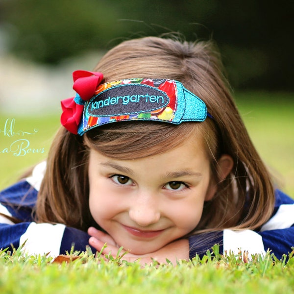 School Headband: Embroidered Crayon Headband, Pre-K, Preschool, Kindergarten, 1st Grade, First Day of School Hair Bow, Back To School