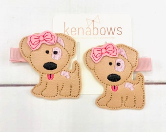 Dog Felt Embroidered Hair Clip - Felt Puppy Barrette, Toddler Birthday Clip, Party Favors