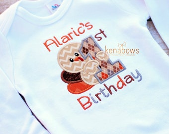 Babies First Birthday, Personalized 1st Birthday Embroidered Shirt, Fall Birthday, Autumn Birthday Boy, Thanksgiving, Turkey, Baby Girl