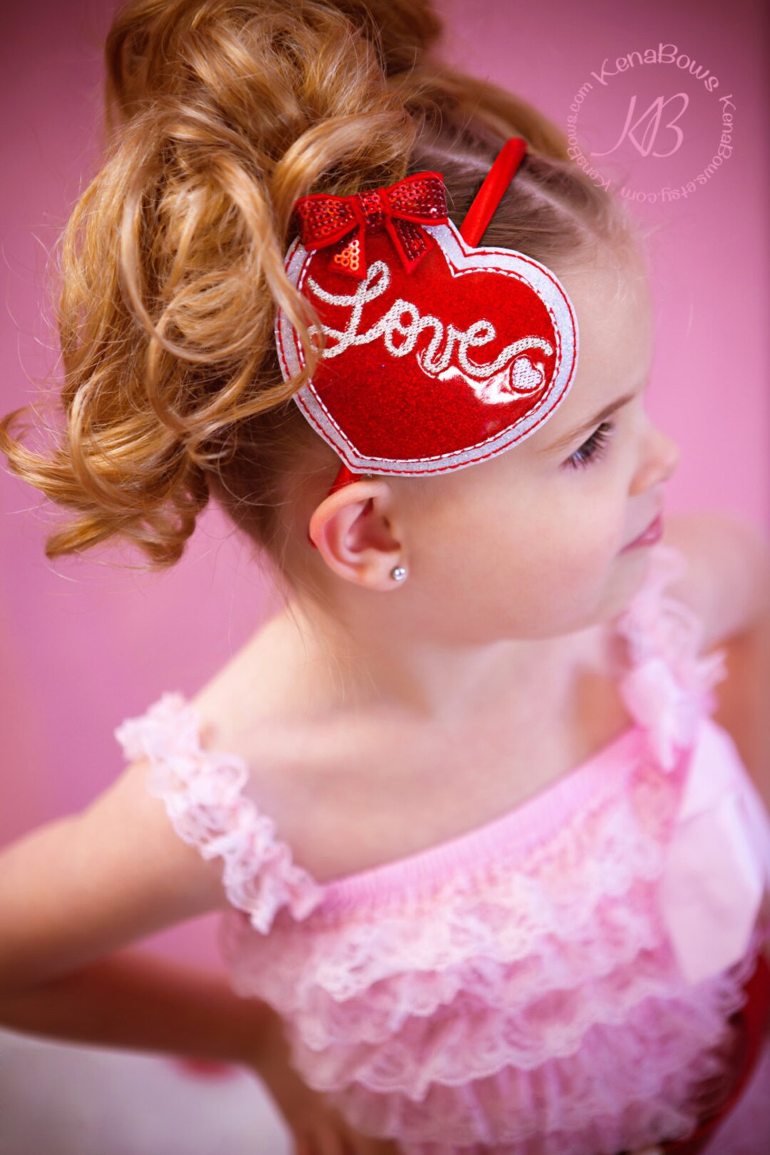 Red Glitter Headband, Embroidered Heart Headband, Red Glitter Belt
