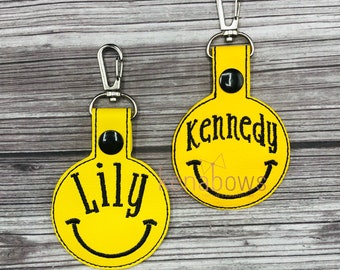 Happy Face Bag Tag, Smile Party Favor, Smiley, Personalized School Backpack Tag,  Boy, Key Chain, Girl, Kindergarten, Lunch Box Tag