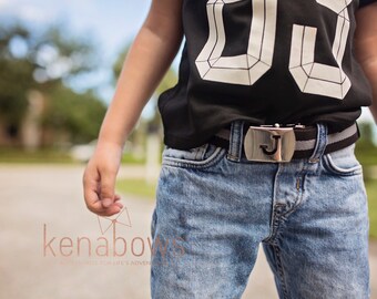 Black and Grey Personalized Belt, Military Style Child Cotton Belt, Skater Boy, Girl, School Belt, Initial Buckle, Birthday gift, Toddler