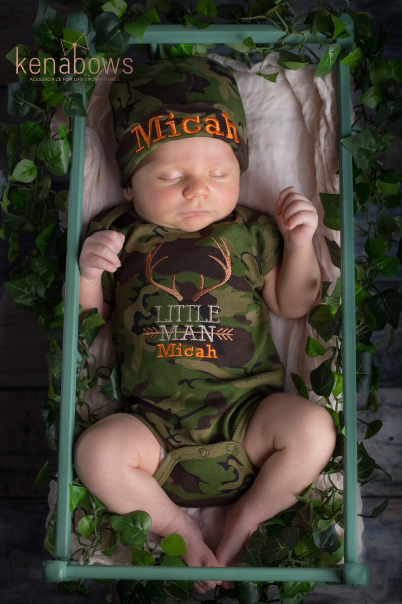 Newborn Baby Boy Outfit Little Man Camo Hunting Deer Etsy
