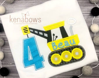 Construction Birthday Boy Shirt, 1st Birthday, Photo Shoot, Birthday Gift, Embroidered, Crane, Bobcat