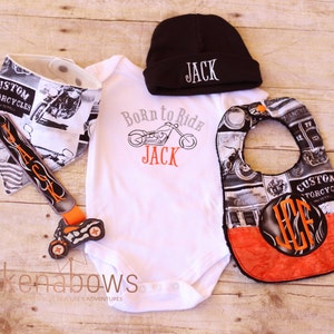 Motorcycle Bandana Bib, Pacifier Clip, Harley Orange, Black, Flames, Baby Boy, Baby Girl, Personalized Binky Holder, Universal Pacifier Keep image 7