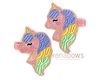 Unicorn Hair Clips, Pink Glitter Unicorn Clip, Birthday Party Favors, Toddler Hair Barrettes, Felties, Small Clippies, School Clips, Gift