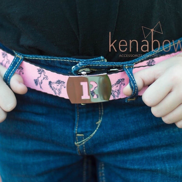 Horse Child Belt, Initial Buckle, pink, Military Slider Belt, Childrens, Toddler, Girl, School Belt, Personalized, Country Girl, Birthday