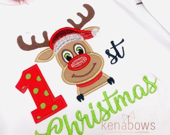 Baby's First Christmas, 1st Christmas Outfit, Newborn Baby, Rudolph, Reindeer Shirt, Baby Boy, Baby Girl, Holiday Bodysuit, Winter