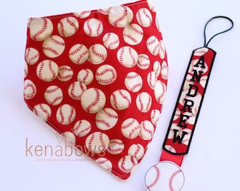 Baby Baseball Bib, Bandana Bib, Baseball Fabric, Personalized Bib, Drool Bib, Baby Shower Gift, Birthday Bib