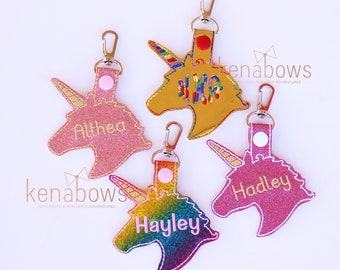 Unicorn Bag Tag, Party Favor, Personalized School Backpack Tag, Rainbow, Gold, Key Chain, Girl, Gift, Kindergarten, 1st Grade, Lunch Box Tag