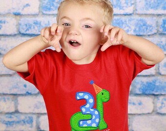 Dinosaur Birthday Shirt, 1st Birthday Personalized Embroidered Shirt,  2nd Birthday, 3rd Birthday Boy, 4th Birthday Girl, Dino, Red