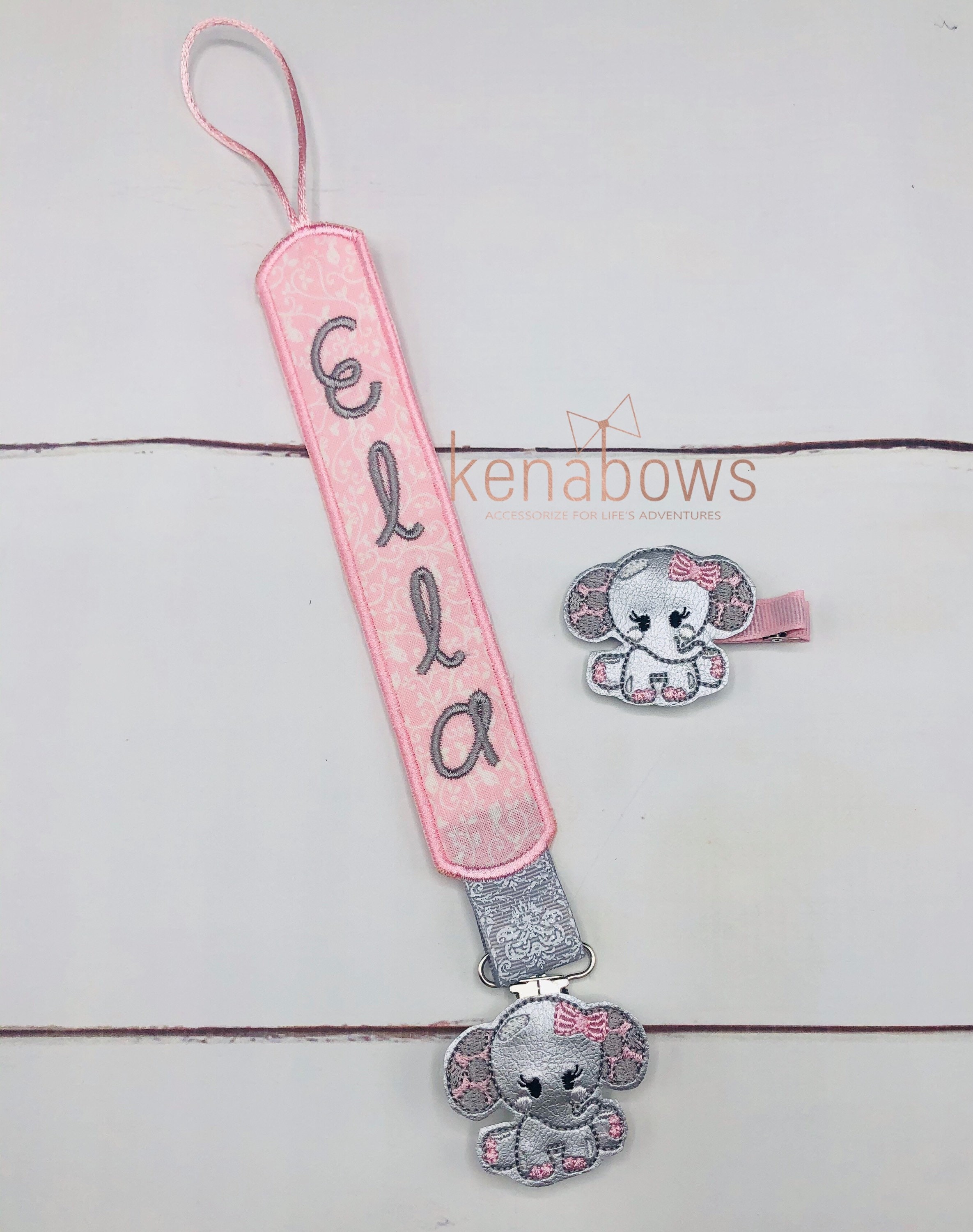 Elephant Embroidered Pacifier Clip for Baby