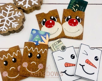 Holiday Gift Card Sleeve, Christmas Money Holders, Rudolph Reindeer, Teacher Gifts, Stocking Stuffer, Party Favors, Gingerbread Man, Snowman