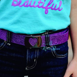 Purple Glitter Belt, Heart Buckle Belt, Child Belt, Cotton Belt, Military Style Slider Belt, Girl Belt, School Belt, Birthday Gift