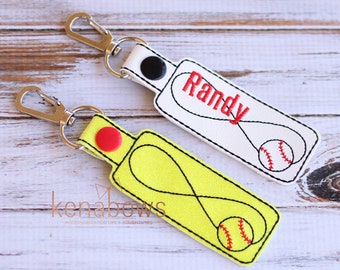 Softball, Baseball Infinity Bag Tag, Personalized Name Tag, School Backpack Tag, Snap Tab, Key Fob, Key Chain, Teacher Gift, Boy, Girl