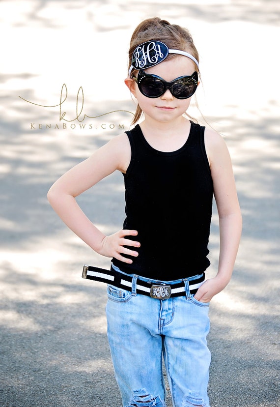 Monogrammed Headband Black and White Child Belt Monogram 