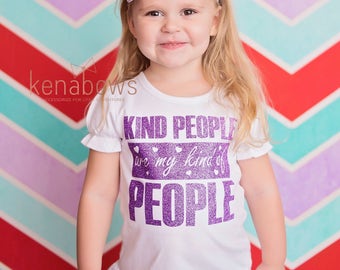 Be Kind Shirt, Kind People are my Kind of People, Purple Glitter, Vinyl Shirt, Ruffle Top, Girl School Shirt, Kindness, Glitter Bow Headband