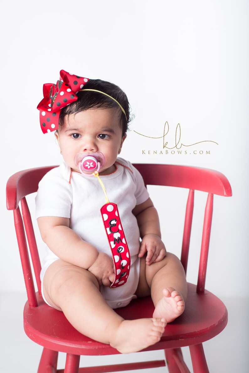 Minnie Pacifier Clip and Bow Disney Red Polka Dot Mouse Etsy