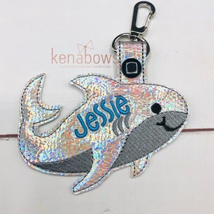 Shark Personalized Name Tag, School Backpack Tag, Blue Shark Snap Tab, Sports Bag Key Fob, Key Chain, Lunch Box Tag, Gym Bag, Diaper Bag Tag image 4