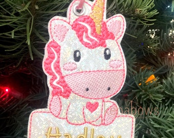 Christmas Ornament for Her, Unicorn, Glitter, Personalized, Pink, Gold,