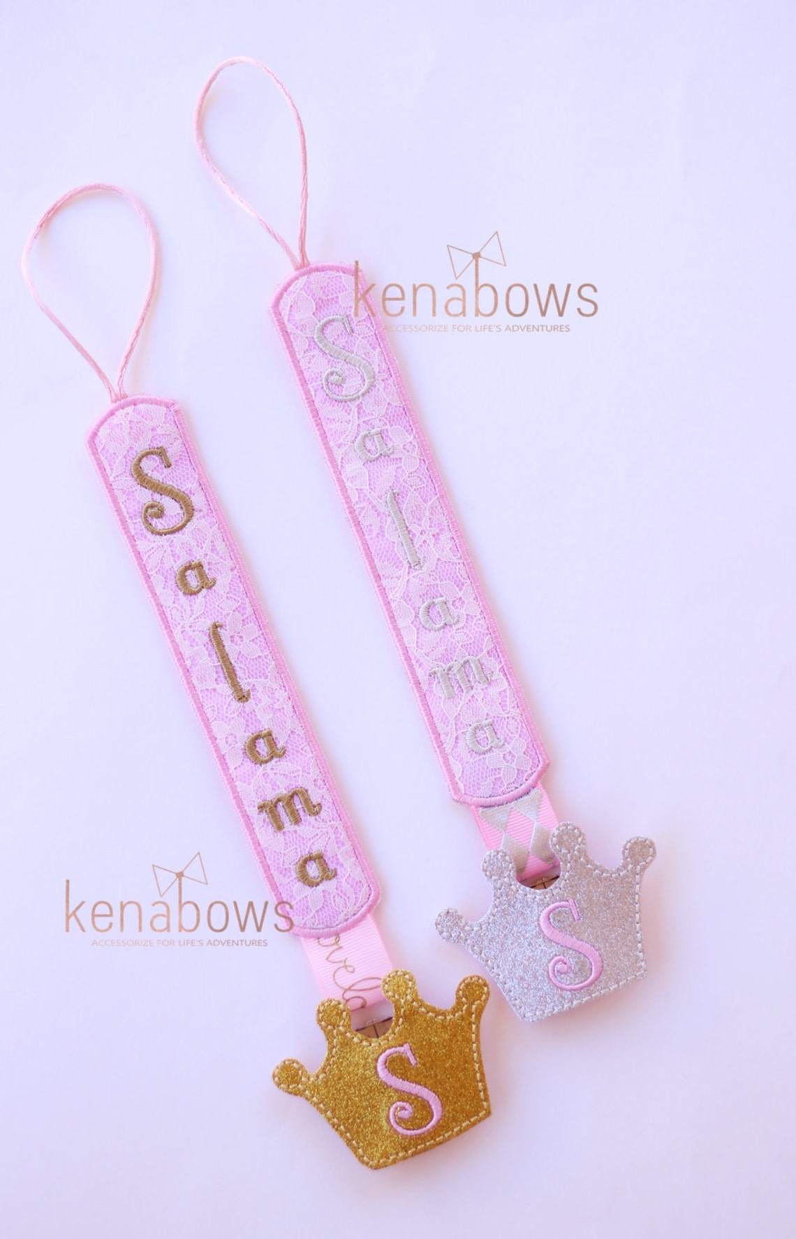 Princess Pink and Gold Pacifier Clip Personalized Binky Etsy